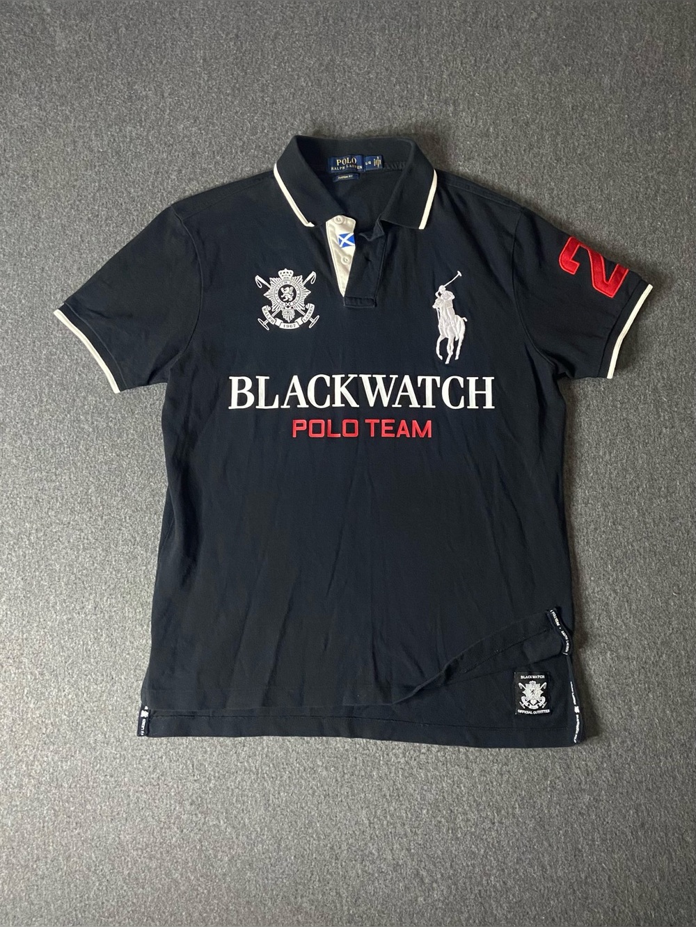 Polo Ralph Lauren Blackwatch Polo Team Shirt Mens Large Black Big Pony Number 2
